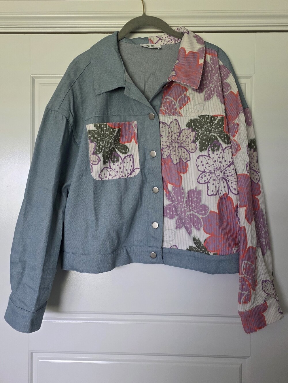 NWOT Two-Tone Floral Denim Jacket - Lavender & Orange